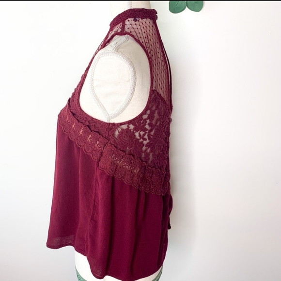 American Eagle Outfitters Burgundy Lace Flowy Top - Picture 3 of 6